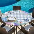 thumbnail image 6 of Watercolor Flowers Round Tablecloth, Fitted Table Cover with Elastic for 55"-60" Round Tables, Spring Floral Butterflies Blue Plaid Table Cloth Outdoor Indoor Dinning Party Waterproof Tablecloths, 6 of 7