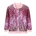 thumbnail image 2 of CARETOO Girls' Sequin Bomb Jacket Shiny Set Long Sleeved Zipper Bright Color for Girls' Kid Birthday Concert Varsity Jacket, 2 of 7