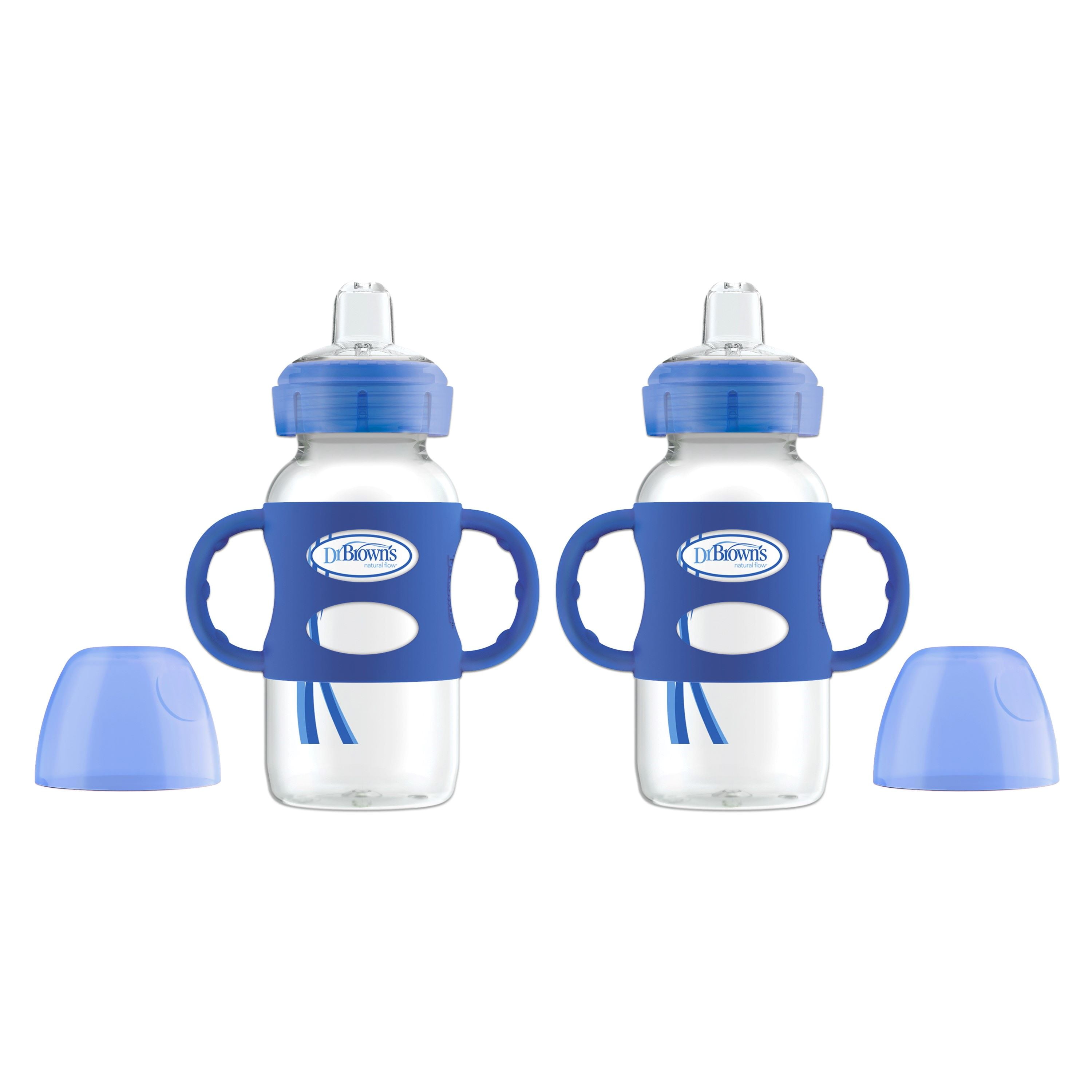 Dr. Brown's Milestones Wide-Neck Transitional Sippy Bottle with Silicone Handles - Blue - 2-Pack
