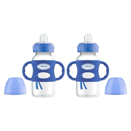 Dr. Brown's Milestones Wide-Neck Transitional Sippy Bottle with Silicone Handles - Blue - 2-Pack
