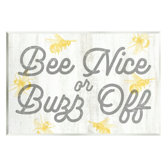 Stupell Industries Bee Nice or Buzz Off Phrase Animals & Insects Painting Unframed Art Print Wall Art, 15 x 10