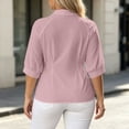 thumbnail image 4 of GERsome Womens Plus Size Button Down Shirts 3/4 Sleeve Collared V-Neck Trendy Pleated Tops Pink 4XL, 4 of 6