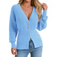 thumbnail image 2 of Deep V-neck Women Solid Button Down Slim Knit Cardigan Coat Sweater, 2 of 5