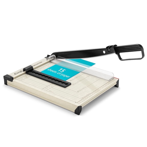 Guillotine Paper Cutter, 12" Paper Trimmer, Heavy Duty Metal Base, 15 Sheet Capacity, for Cardstock, Vinyl, Crafts & Photos