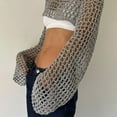 thumbnail image 5 of Top corto de crochet de manga larga para verano, tejido de punto, malla hueca, para mujer, 2024, tops de crochet Y2k, jersey de calle, 5 of 5