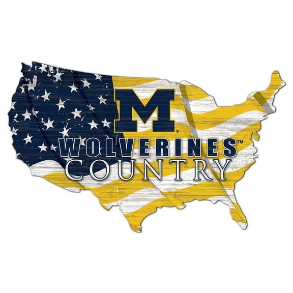 Michigan Wolverines USA Flag Cutout Sign