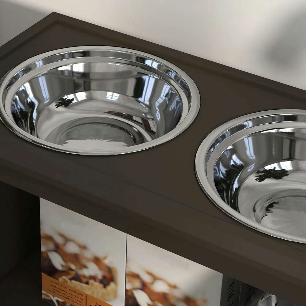 Barara King Pet Feeding Station, Dog Bowls, Dog Food Storage Cabinet with Bowls & Dog Feeding Station, Espresso