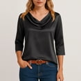 thumbnail image 6 of Hearthz Silk Satin Blouses for Women Dressy Cowl Neck 3/4 Length Sleeve Womens Tops Loose Basic Shirt Tshirt Business Work Casual Outfit, 6 of 7
