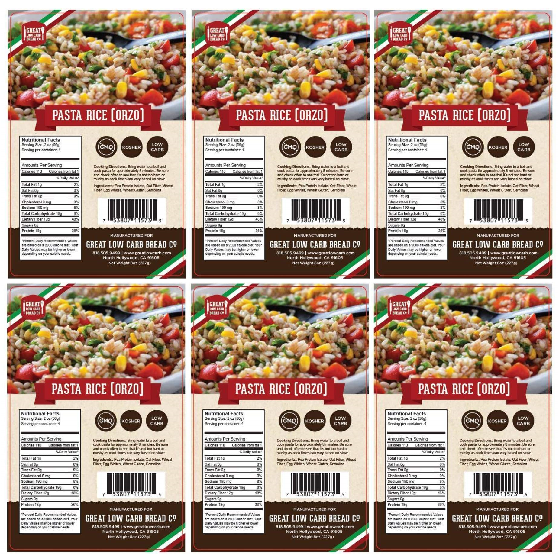 Great Low Carb Pasta Rice (Orzo) Sizes 6Pack