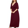 thumbnail image 1 of Qiopertar Robe d'Été Unie à Manches Longues Col en V pour Femmes en Solde à Moins de 5$ en Solde, 1 of 8