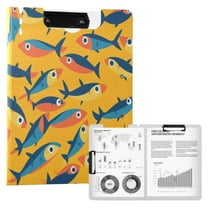 FORMRS A4 Clipboard Folder with Pen Holder Horizontal Foldable School Office Binder, Yellow Sardines Pattern