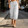 thumbnail image 4 of Hurxie Womens Baggy Pleated Harem Pants Summer Elastic High Waisted Wide Leg Balloon Cotton Lounge Crop Pants White,S, 4 of 8