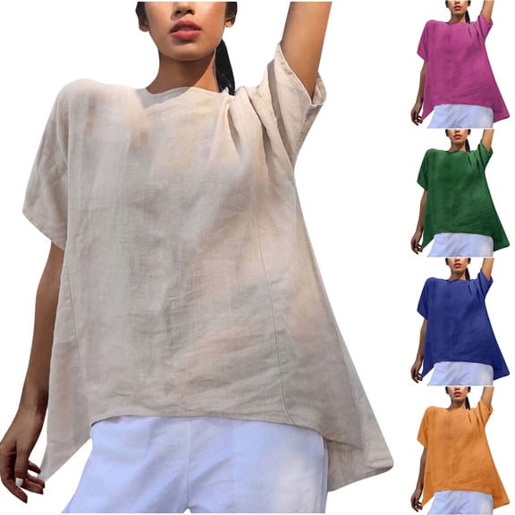 Ahuyic Womens Plus Size Short-Sleeved Top,Summer Casual Blouse For Women,Fashionable Women's Casual Short Sleeved Loose Round Neck Printed Top
