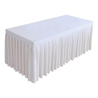 8-Foot White Polyester Double Pleated Table Skirt With Top Topper - Fitted Table Cover For Events