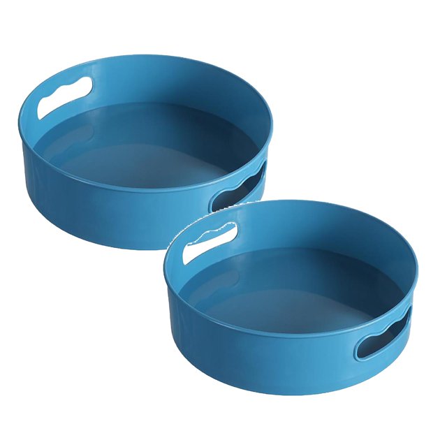 Oleegame 2PC Blue Juice Non Storage Turntable Lazy Turntable Plastic Rotating Rack 360 Spinning Tray Organizer For Kitchen/ Cabinet/ Countertop/Pantry