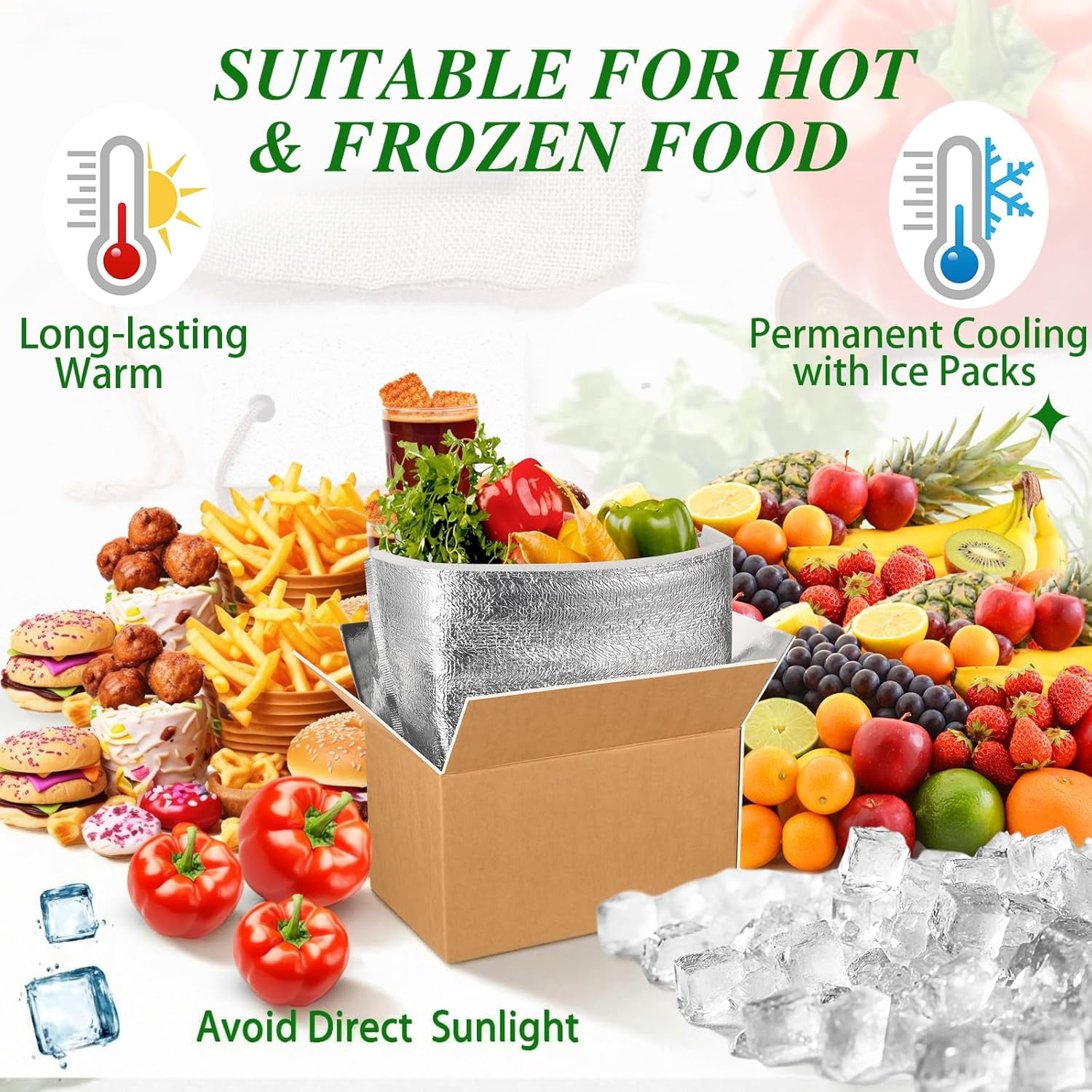 4 Pcs Thermal Insulated Shipping Boxes for Frozen Food with Ice Pack and Aluminum Foil Liner for Shipping Big Cold Pack Cooler Mailing Boxes for Moving Hot Frozen Food