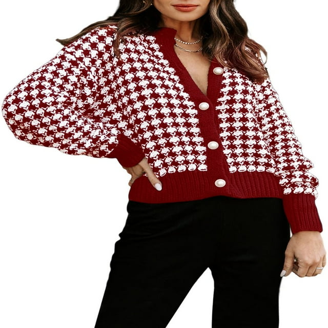 Cardigan Sweaters for Women Plaid Lightweight Cardigan V Neck Button Down Cardigan Long Sleeve Cable Knit Oversized Sweaters Tops