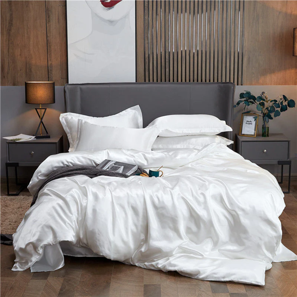 Four pieces bed set luxury Mulberry silk duvet cover bedding sheet 2 pillowcases set solid color 25 Momme bed linens bedclothes