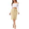 thumbnail image 2 of INSPIRE CHIC Women's Jean Skirts High Waist Front Slit Stretch A-Line Denim Midi Skirt S Light Khaki, 2 of 6