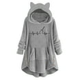 thumbnail image 2 of IROINNID Women's Casual Mid-Long Graphic Prints Hoodie Overcoat Long Sleeve Hoodie Warm Outwear, Gray, 2 of 4