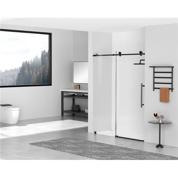 Elegant Kitchen & Bath SD101-6076MBK Tempered Glass & Metal Shower Door, Matte Black