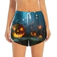 thumbnail image 2 of Picia Spooky Halloween Pattern Women's 2 in 1 Athletic Running Shorts High Waisted Workout Casual Gym Sweat Shorts with Comfy Liner Zipper Pockets-Small, 2 of 9