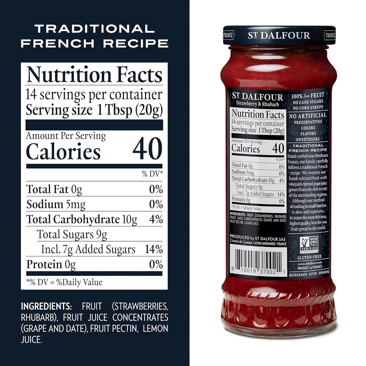 Pack of 6, St Dalfour Strawberry & Rhubarb Fruit Spread, 10 oz