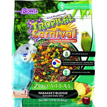 Brown's Tropical Carnival ZOO-Vital Parakeet & Budgie Bird Food, 1.5 Lb