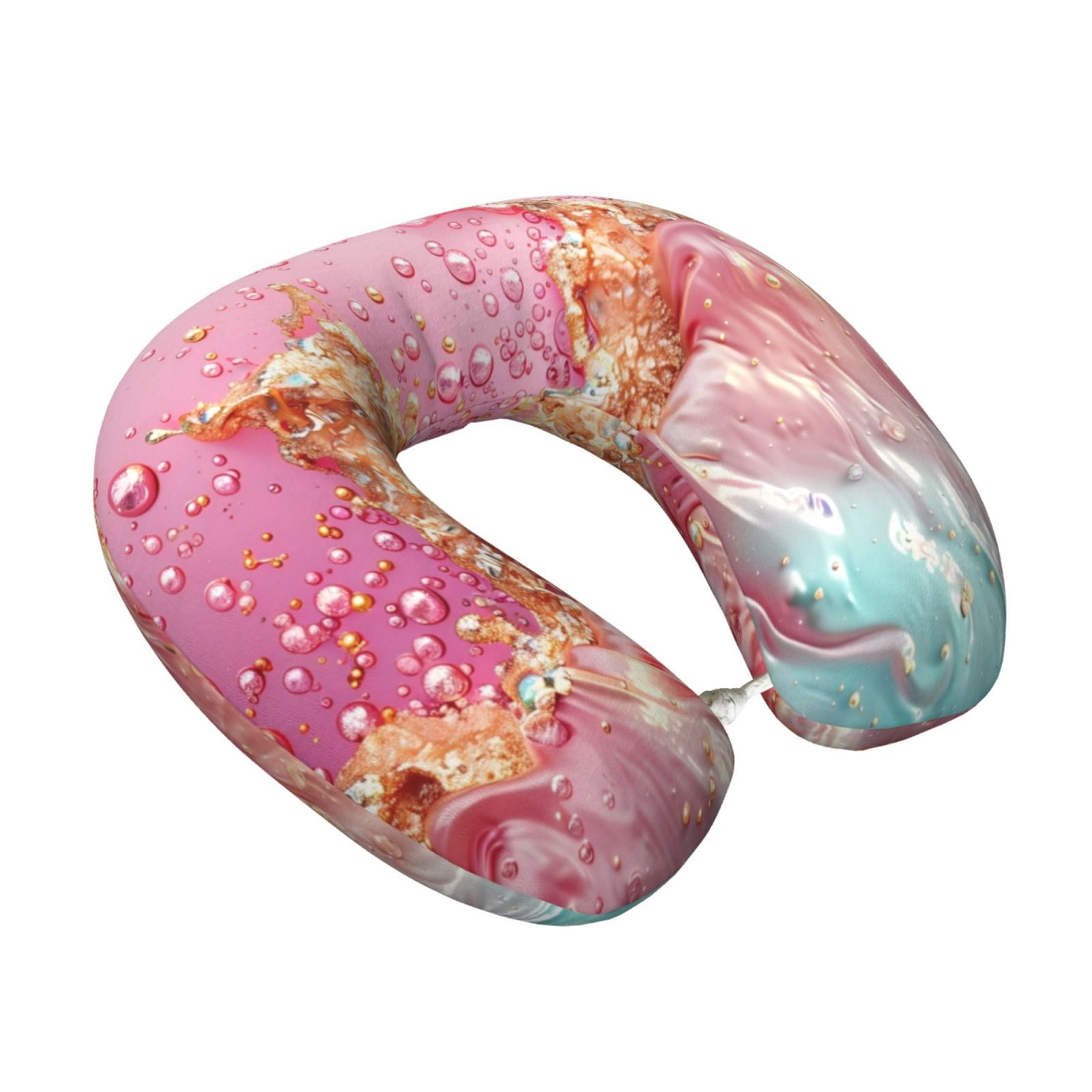 Xecao Abstract Pink Gold Splash Print Memory Foam Cervical Neck Pillow Versatile U-Shaped Pillows for Home,Office,Camping,Travelling,Soft Washable Cover