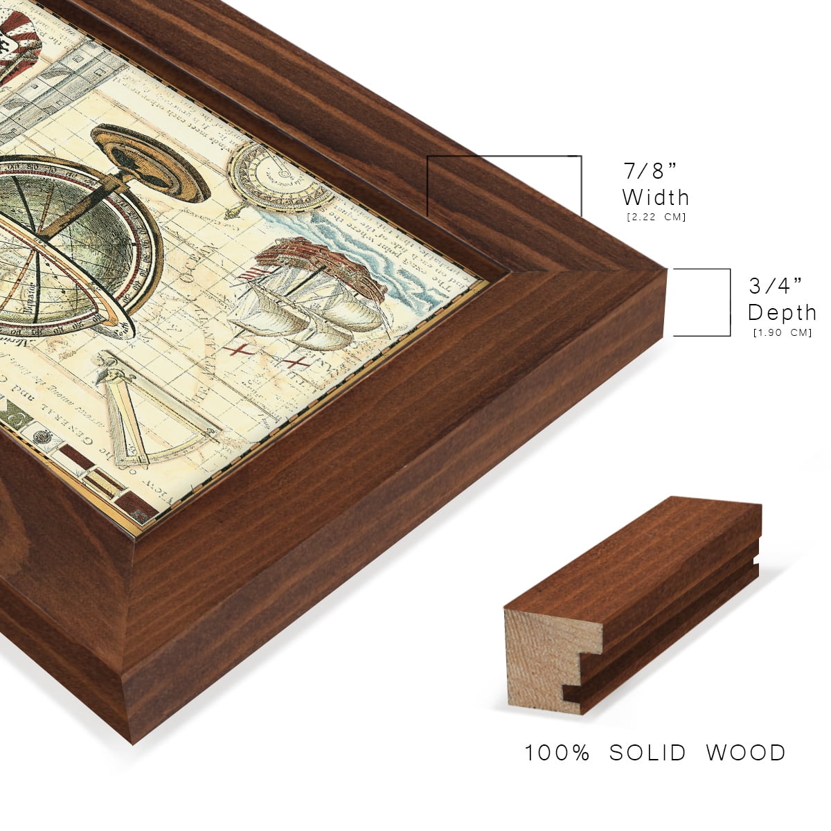 Nautical Map II -Framed Print w/glass-Chestnut