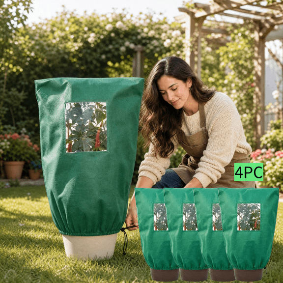 Plant Covers Freeze Protection 4 Pack Plant Covers for Cold Weather Frost Covers with Clear Window Drawstring Plant Protection Bags for Outdoor Winter Frost Shrubs Trees Jacket Covers