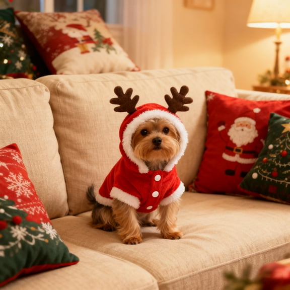 Shadoumai Pet Dog Christmas Clothes, Xmas Holiday Santa Warm Soft Puppy Sweater, Christmas Party Outfit for Small Medium Dogs and Cats