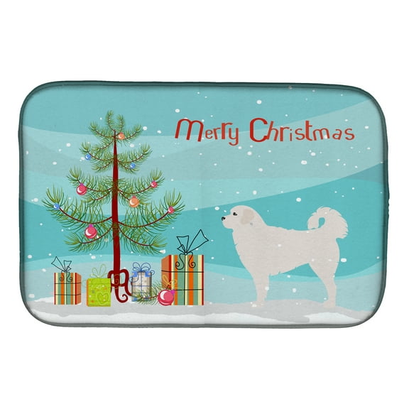 Polish Tatra Sheepdog Merry Christmas Tree Dish Drying Mat