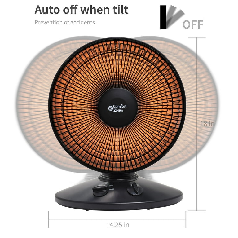 Comfort Zone 700/1,000-Watt Oscillating Parabolic Radiant Dish Heater with  7-degree Oscillation, Adjustable Tilt, Tip-Over Switch and Overheat  Protection Sensor - Walmart.com