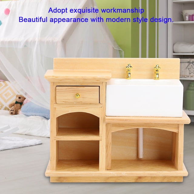 Fregadero De Cocina, Mini Muebles Para Decoración De Casa De Muñecas 1:12 Con Accesorios De Casa De Muñecas De Estilo Moderno