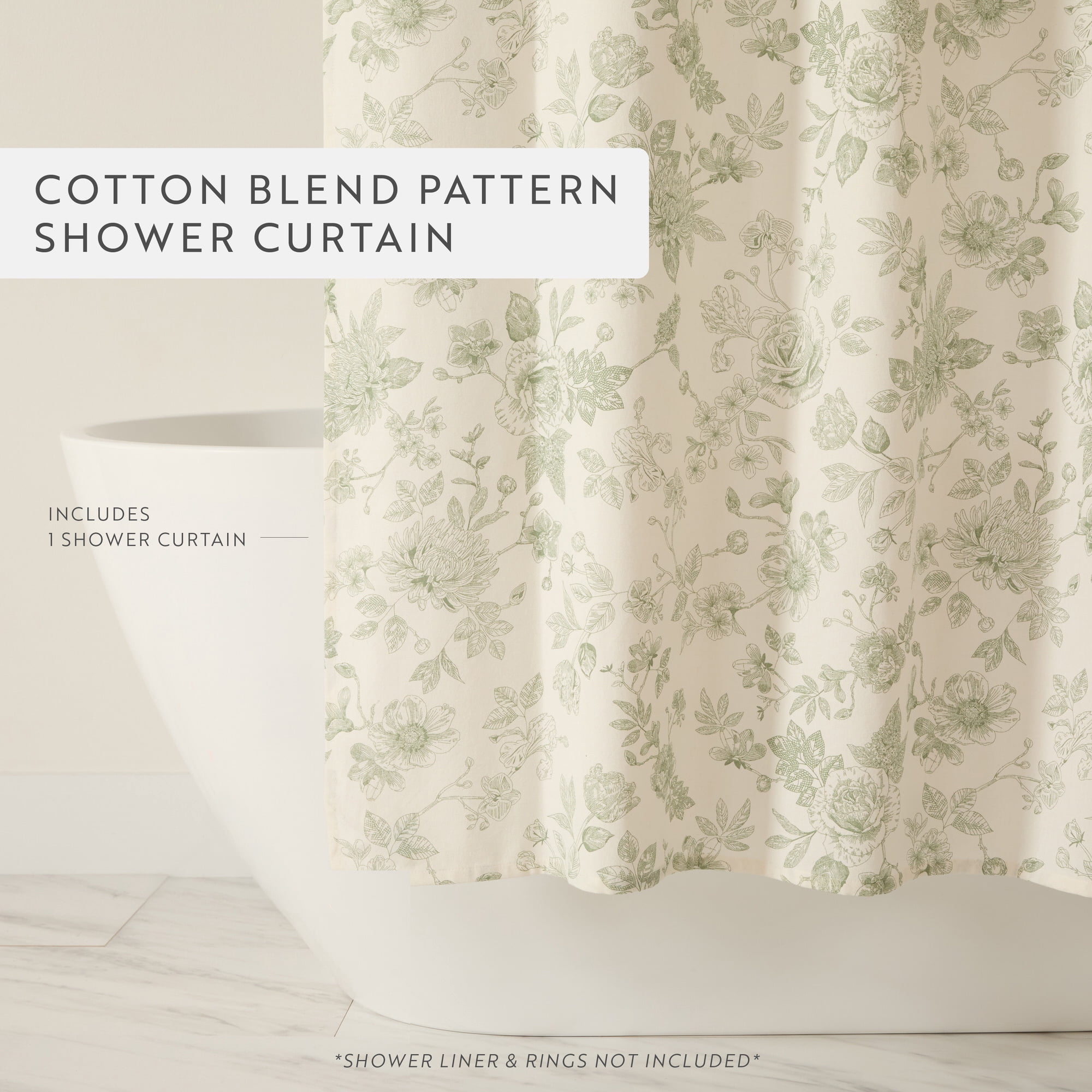 Cotton Blend Floral Print Shower Curtain by Comfort Canopy, 72" x 72", Sage Vintage