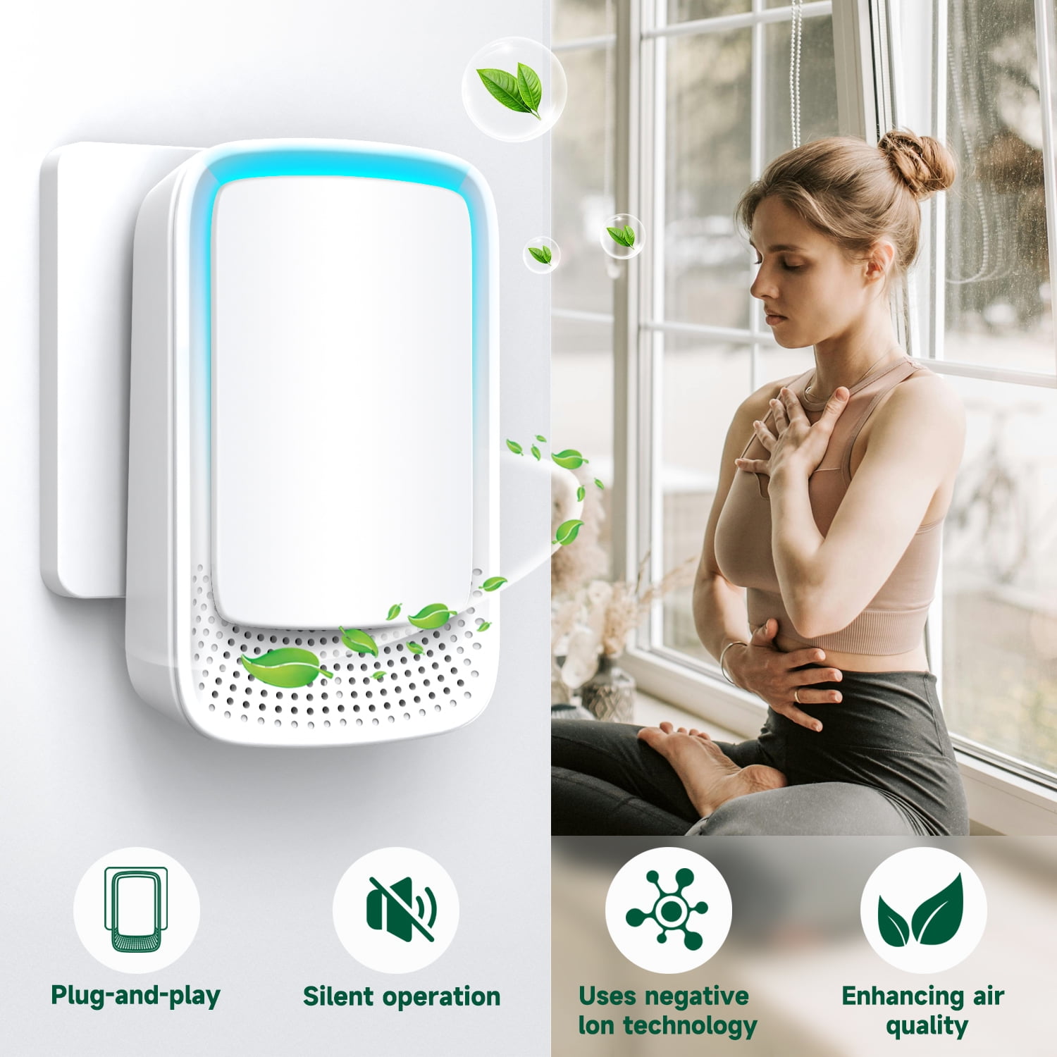 Electric Deodorizer Plug-In Air Purifier, Quiet for Bedroom, Pet, Toilet, Kitchen, Office, White, 3-Pack