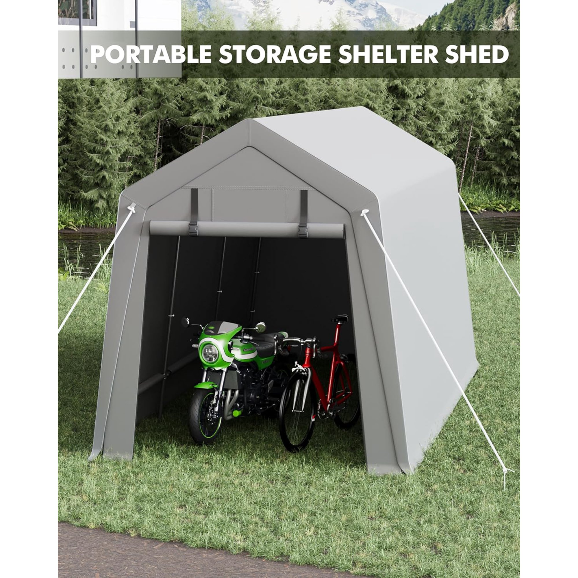 Riedhoff Carport Door Replacement 13 x 8.85 ft for Portable Garage 13' x 20' & 13' x 25', Gray
