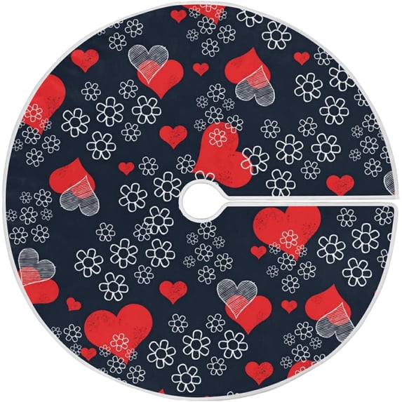 FMSHPON Valentine's Day Romantic Love Heart Flower Xmas Christmas Tree Skirt Stand Mat for Holiday Party Decoration Indoor Outdoor 36 inches
