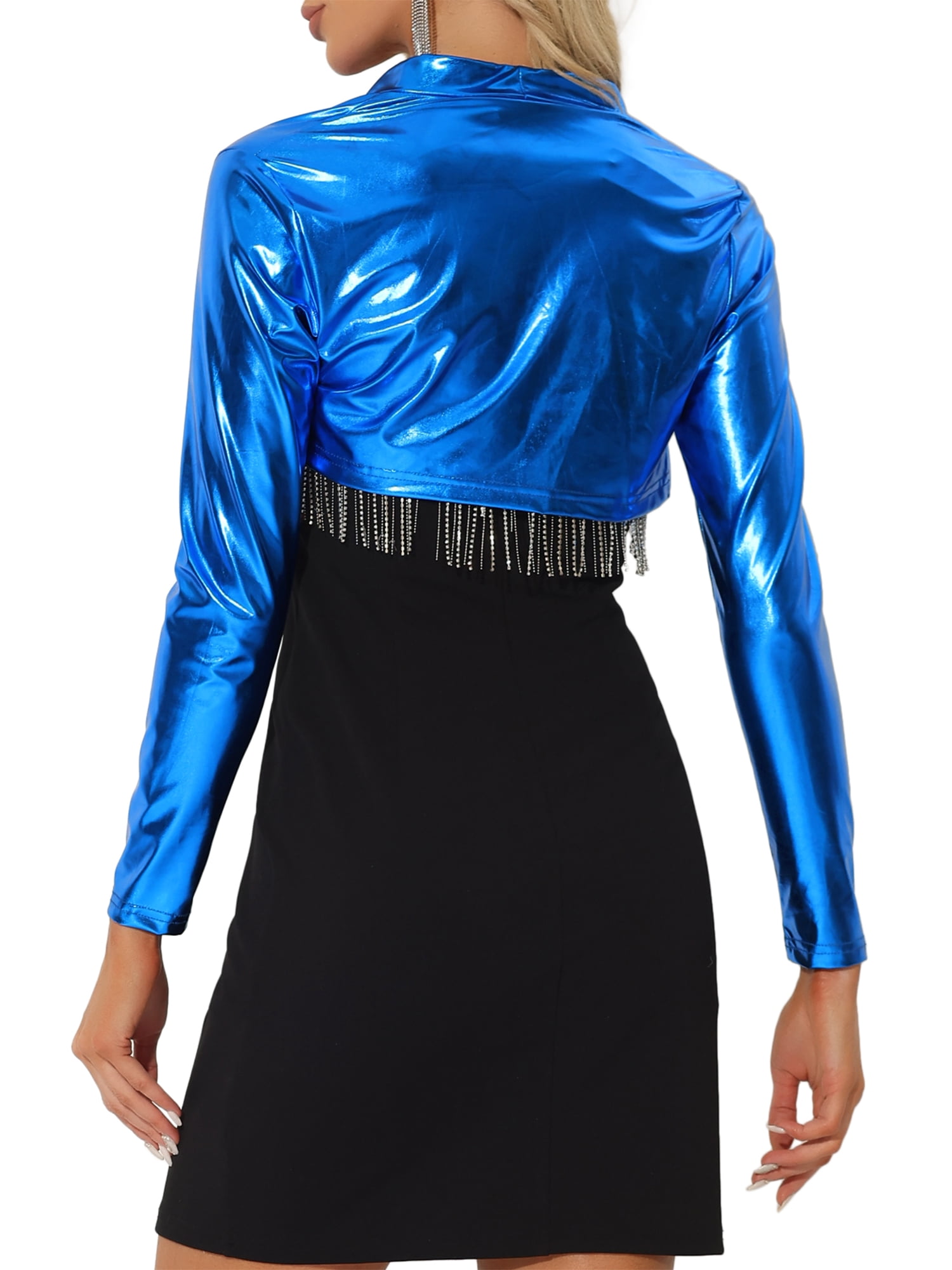 INSPIRE CHIC Cropped Bolero for Women's Holographic Party Shimmering Shiny Lightweight Metallic Cardigan