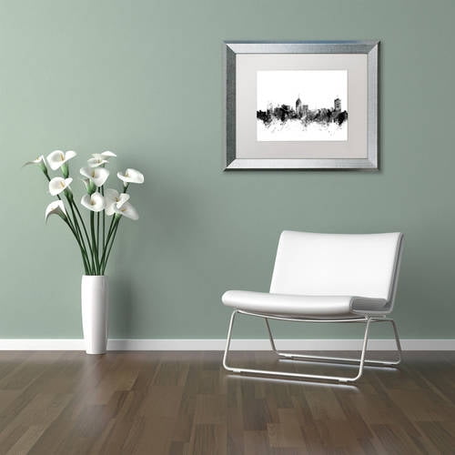 Trademark Fine Art "Fresno California Skyline B&W" Canvas Art by Michael Tompsett, White Matte, Silver Frame