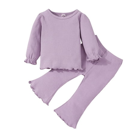 

Juniors Outfits for Teen Girls Fall Clothes for Teen Girls Girls Long Sleeve Solid Ribbed Tops And Flare Pants Outfits Baby Knot Gown Girl