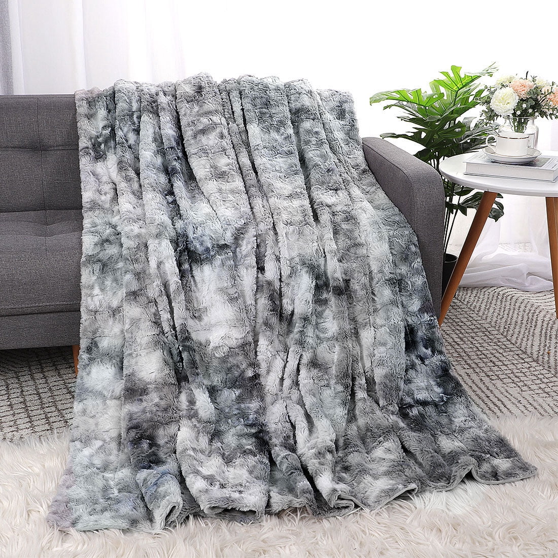 Unique Bargains Soft Fluffy Shaggy Faux Fur Blanket, Twin, Gray