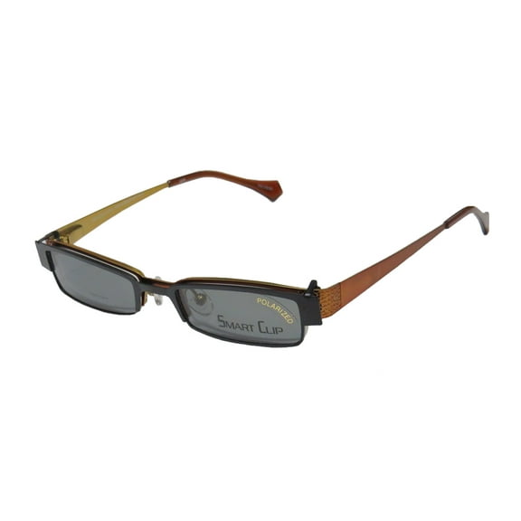 NEW SMARTCLIP 300 MENS/WOMENS CAT EYE HALF-RIM BRONZE / LEMON CAT EYE TRENDY POLARIZED CLIP-ON LENSES FRAME DEMO LENSES 47-19-140 SUNGLASS LENS CLIP-ONS SPRING HINGES EYEGLASSES/EYEGLASS FRAME