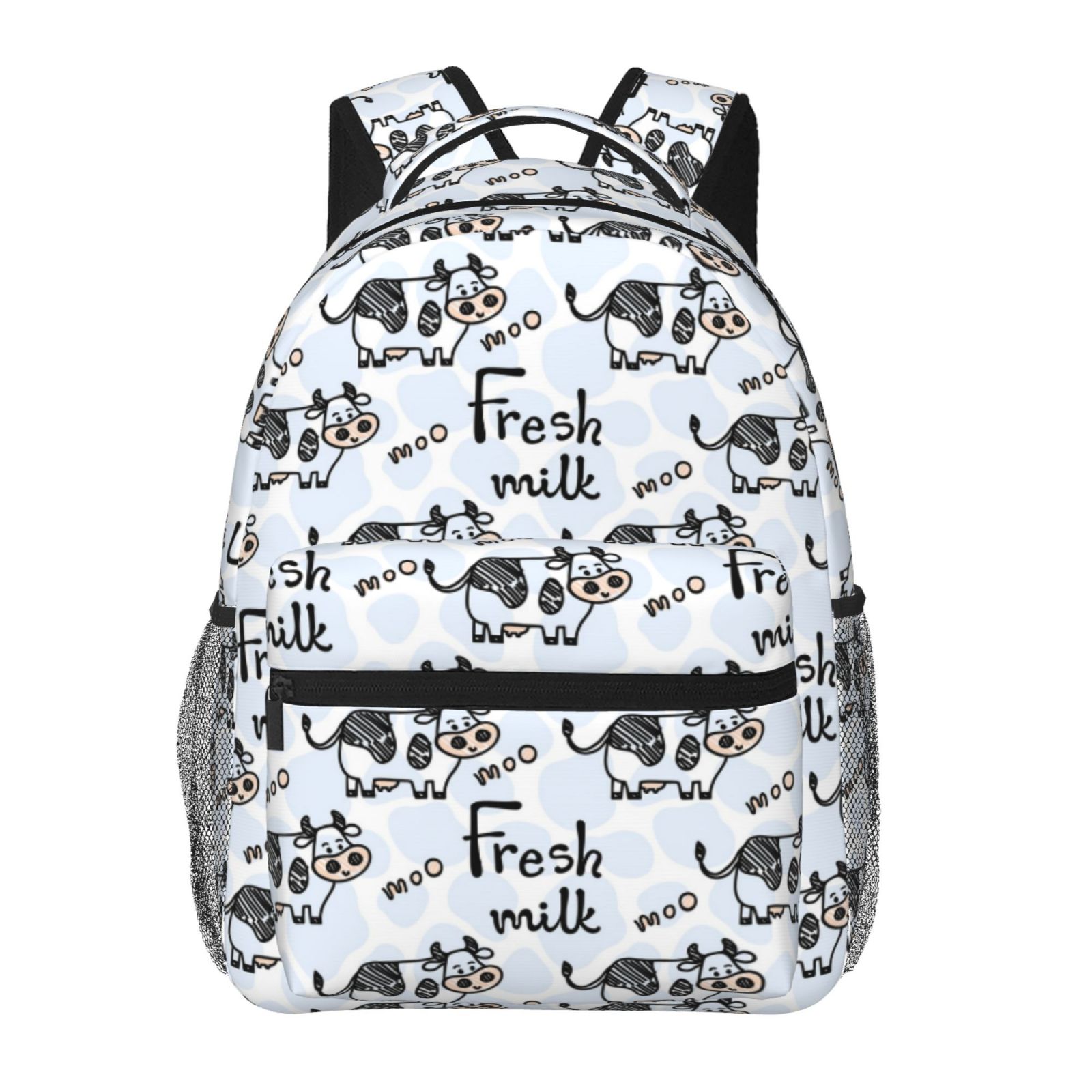Ratiio Cow With Fresh Milk Print Eco-Friendly Casual Backpack, Water-Resistant Polyester Canvas Daypack with Smooth Zippers, Comfortable & Durable Travel Bag with Laptop Compartment