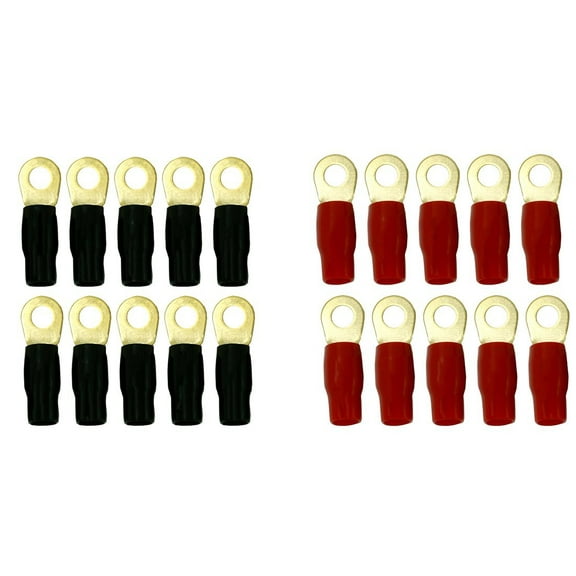 DNF 20 Pack Copper 24K Gold Plated 4 Gauge Wire Cable Ring Terminals Connectors Red Boots (10 Pack) Black Boots (10 Pack) 5/16"