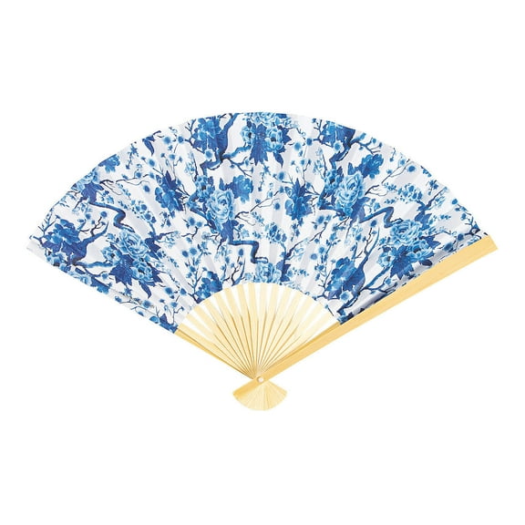 Fun Express Bridal Shower Paper Folding Fan, Blue and White, 12 Count