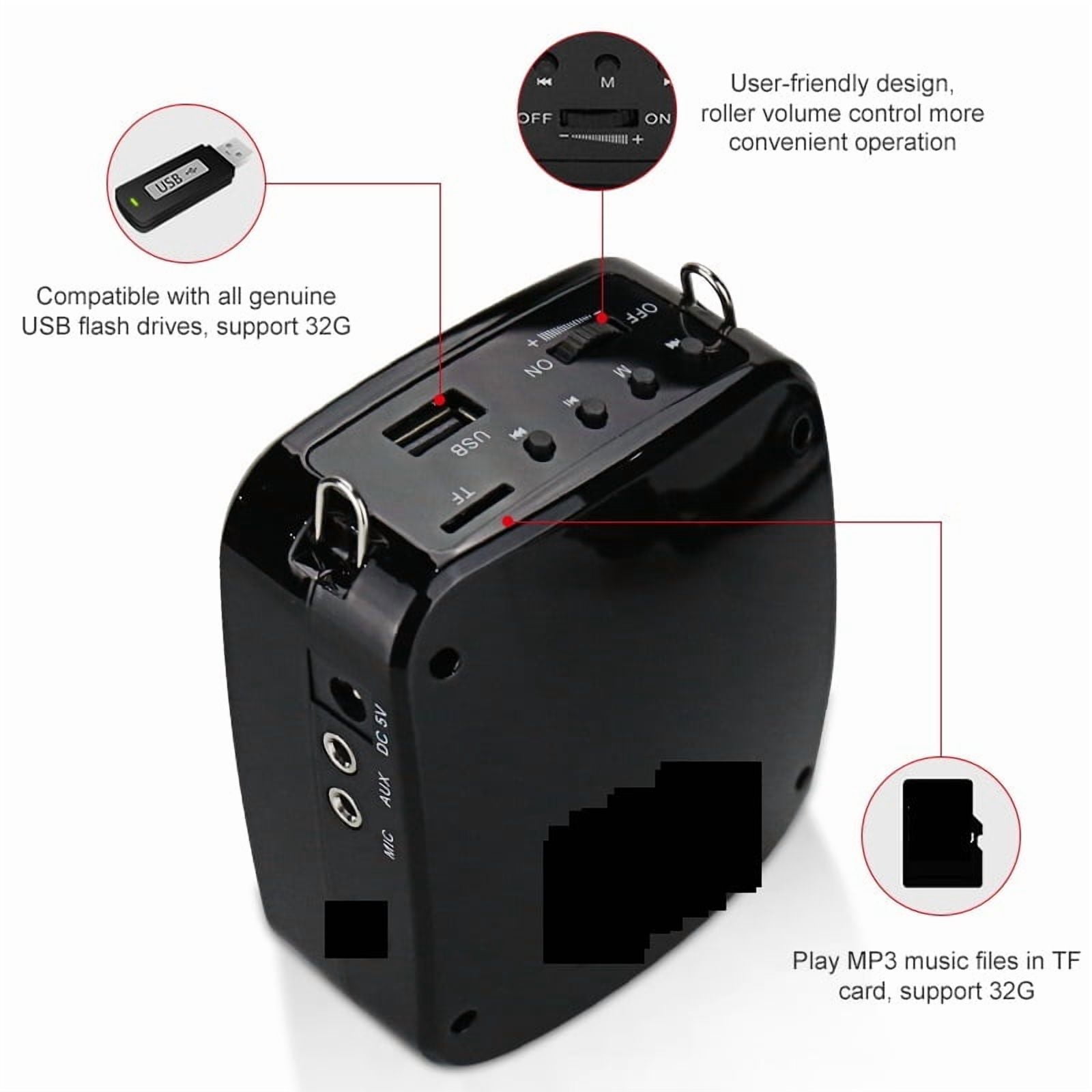 15W Portable Voice Amplifier Wired Microphone Megaphone Sound Speakers ,Crystal-Clear Sound