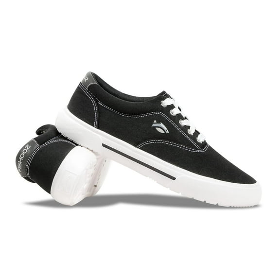 Fishooz Sunbrella Lace Shoes, Black/White, Size 8, Durable Canvas Sneakers (SBR-MLC-BLK-M08)