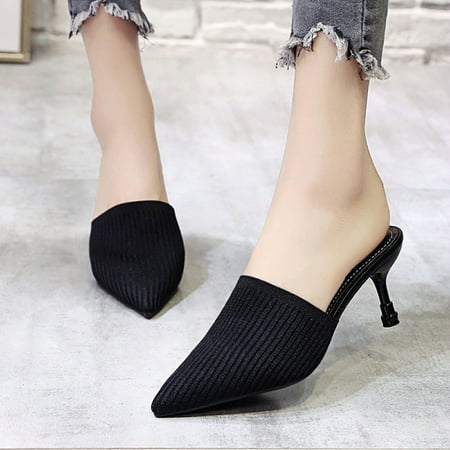 

Fidelma Women High Heel Slippers Slingback Summer Stretch Fabric Open Toe Thick Sandals dressy wide width closed